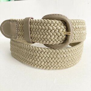 Vintage Braided Womens Belt Cream Beige Tan Size 30 S/M 27-33" Leather Taiwan